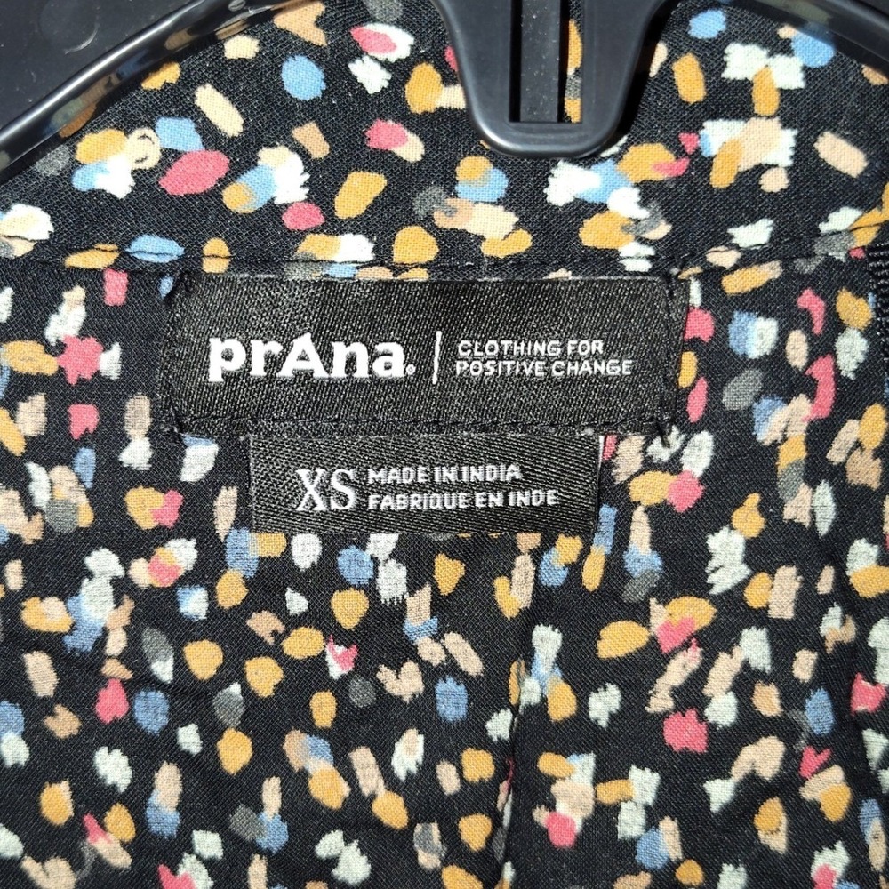 Prana Womens XS Confetti Print Button Down Shirt Short Sleeve Black Multi Top - Picture 3 of 4